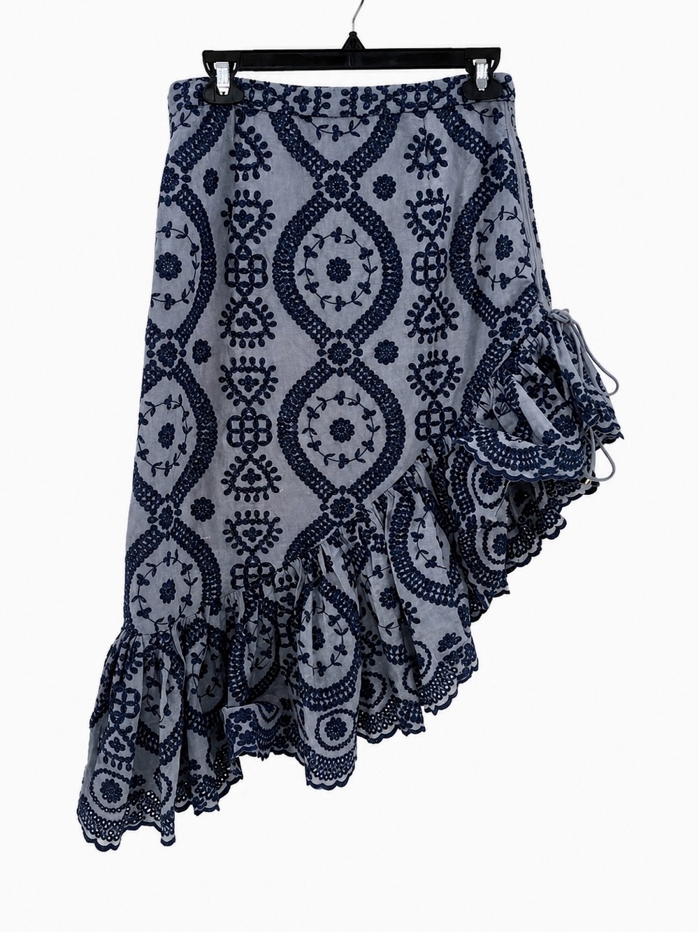 Love Shack Fancy Alana Eyelet Asymmetric Midi Skirt
